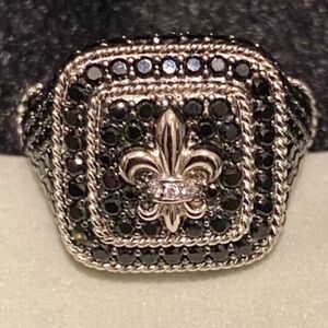 Judith Ripka Black spinel and Silver Fleur-de-Lis Ring